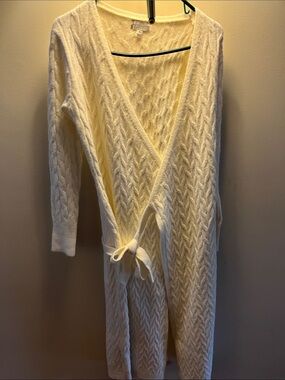 Cream Cable Knit Wrap Cardigan with Tie